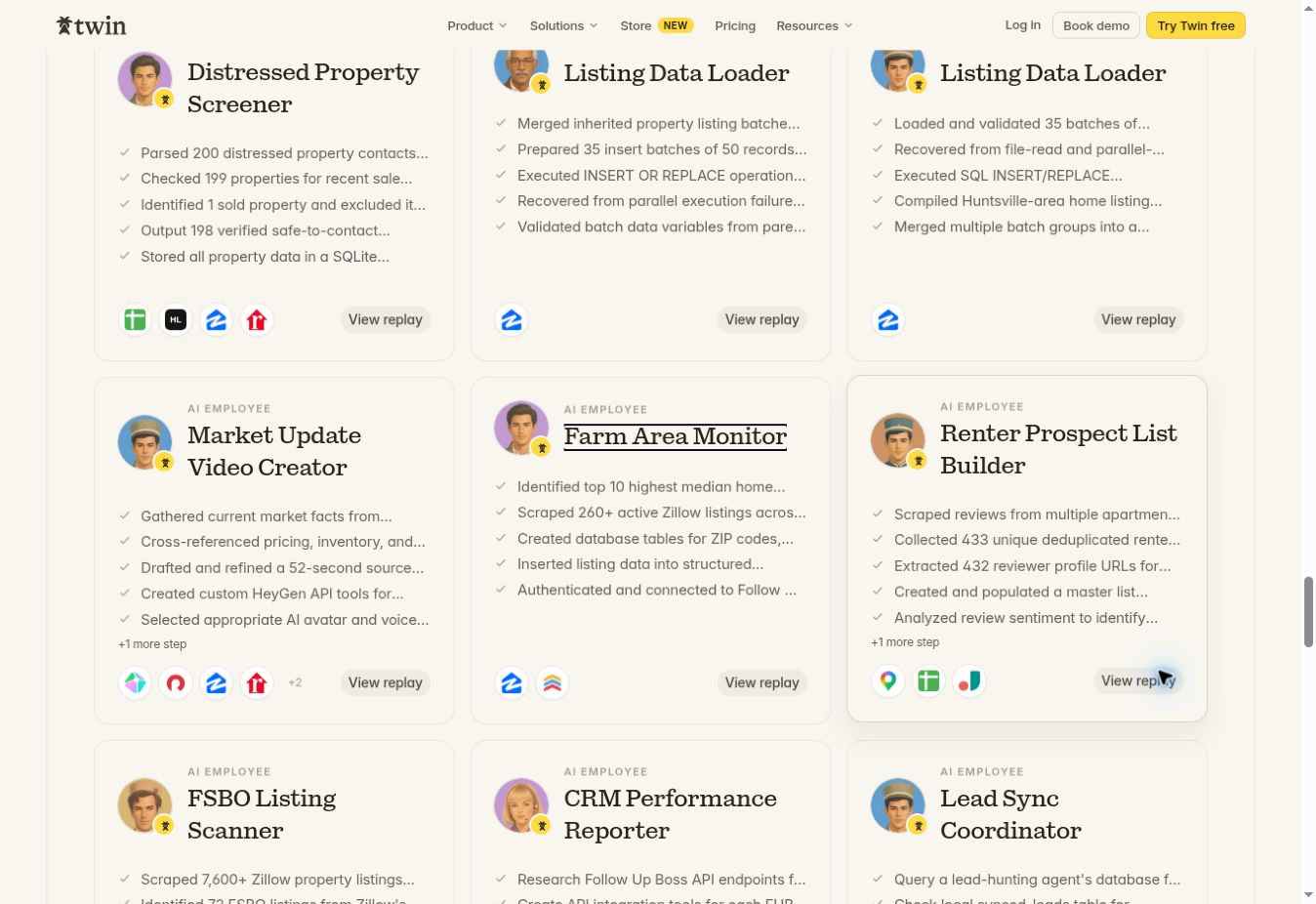Market Update Video Creator agent card describing local market research, a sourced script, and HeyGen API setup.
